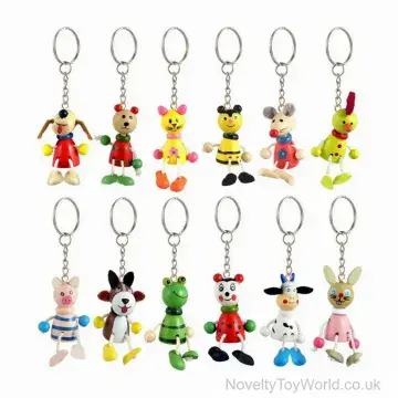Solid Wood Animal Keyrings - 12 Assorted