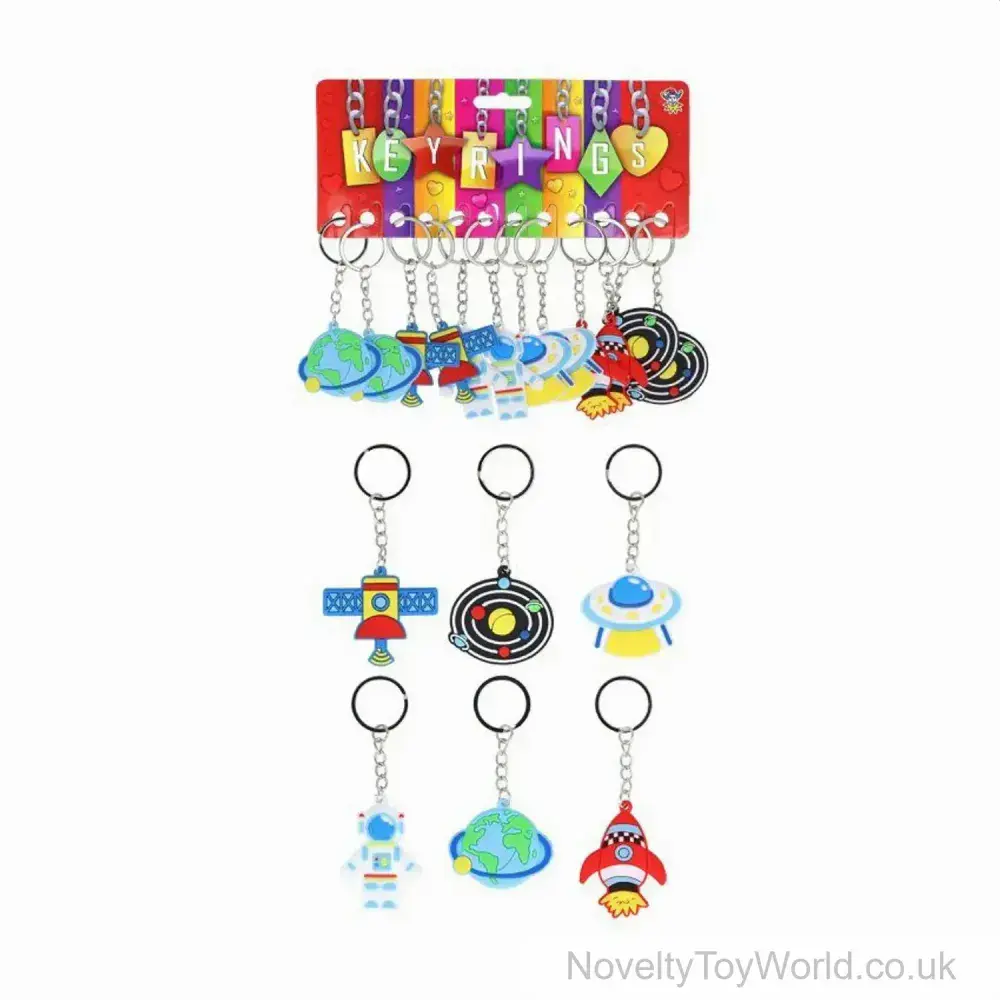 Space Theme Key Rack Space Themed PVC Keyring - 6 Assorted (5cm) | Bulk Buy Novelty Keychains