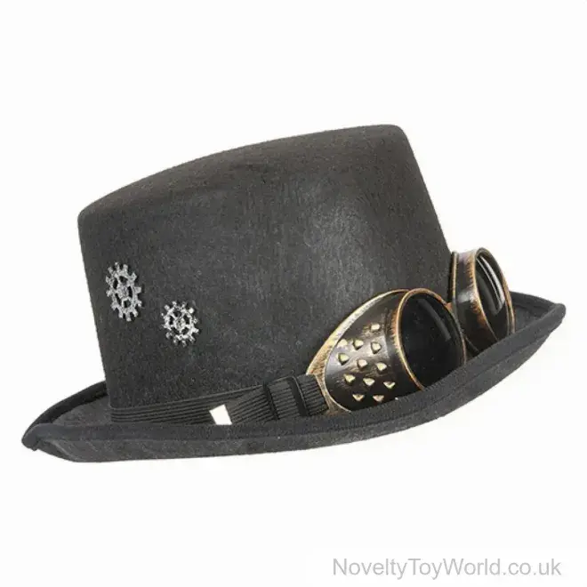 Steam Punk Top Hat with Goggles - Adult Fancy Dress | Bulk Buy