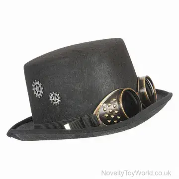 Steam Punk Top Hat with Goggles - Adult Fancy Dress