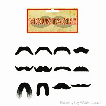 Stick on Moustaches - 12 Assorted Designs