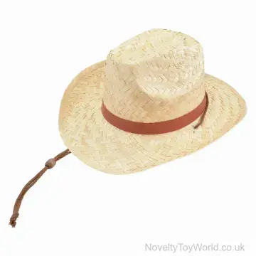 Straw Cowboy Hat With Band & Chin Strap - Adult
