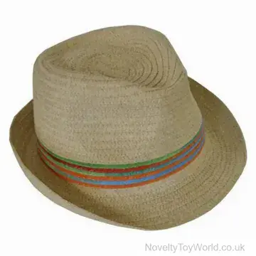 Straw Trilby Hat With Multicoloured Band - Adult Size