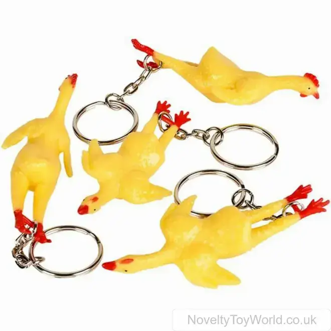 Stretchy Rubber Chicken Novelty Keyring (7cm) | Wholesale Joke Novelty Keyrings UK