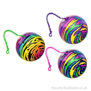 Striped Rubber Play Ball On Spiral Keychain (23cm)