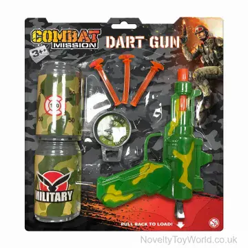 Suckered Army Dart Gun With Cans & Accessories