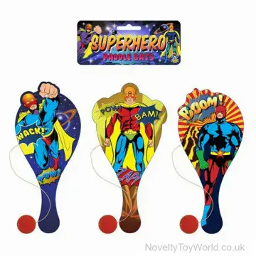 Superhero Wooden Paddle Play Bat & Ball (22cm)