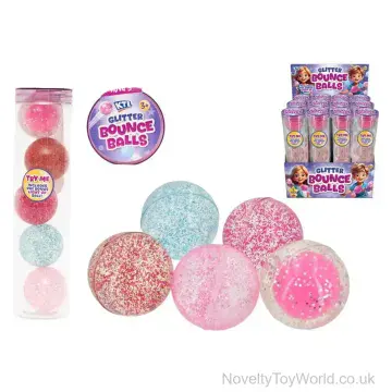 Tube of 5 Glittery Bouncy Balls Including 1 Light Up Ball (21.5cm)