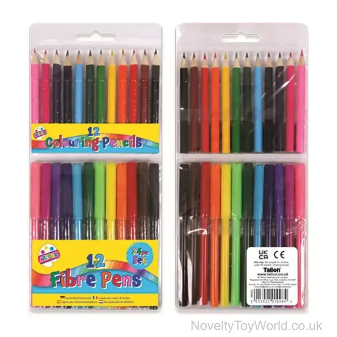 Twin Pack of 12 Felt Tip Pens & 12 Colouring Pencils | Wholesale