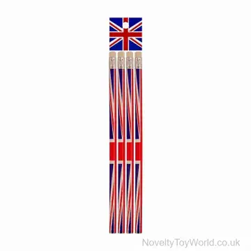 Union Jack Pencils with Rubber Eraser Tops - Set of 4