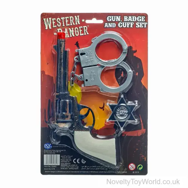 Bulk Buy | Western Cowboy Revolver, Badge & Handcuff Set - Kids Sheriff Role Play