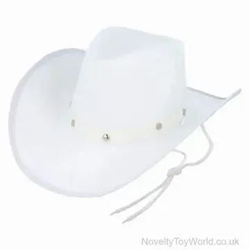 White Cowboy Hat with Silver Studs & Chin Cord Adult Size