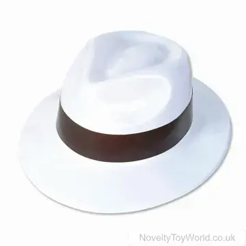 White Gangster Style Plastic Fedora Hat - Adult