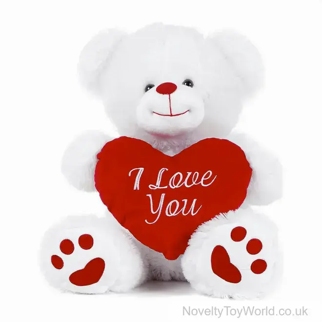 Bulk Buy | White Soft Plush Bear with 'I Love You' Heart (20cm)