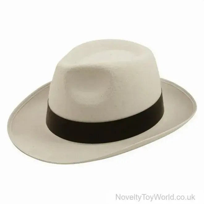 White with Black Band Gangster Fedora Hat - Adult | Wholesale Fancy Dress