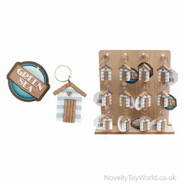 Wooden Beach Hut Keyring (6cm)