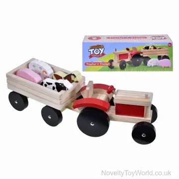 Wooden Tractor, Trailer, & Farm Animals Set - Boxed (32cm)