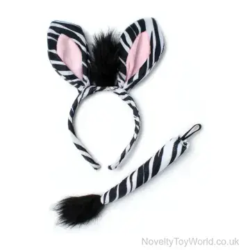 Zebra Ears Headband & Tail Fancy Dress Set