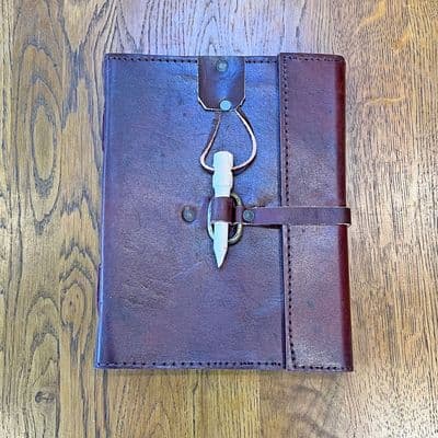 20cm leather foldover notebook with wooden toggle fastening
