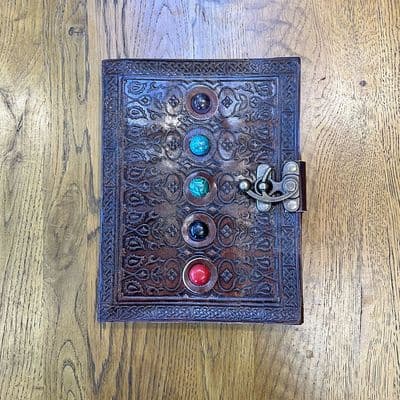 20cm leather notebook with 5 inset jewels