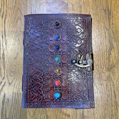 20cm leather notebook with 7 inset chakra jewels