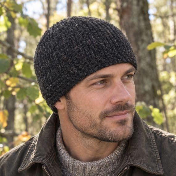 Beanie knitted hat in plain charcoal grey