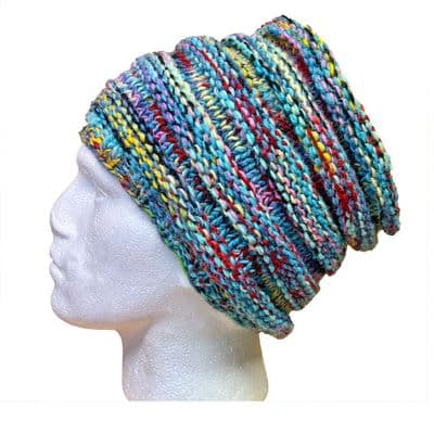 Beanie knitted slouch hat in mottled turquoise