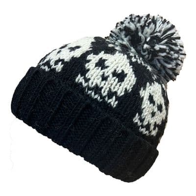 Black & White Bobble Hat with Skulls