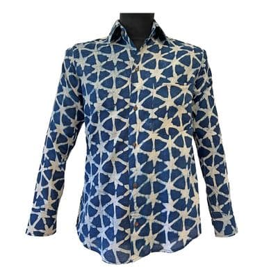 Block Print Shirt | Hand Printed in Blue with White Stars