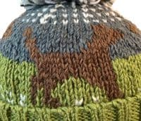 Brown Terrier Dog Bobble Hat in Green and Grey