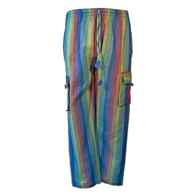 Casual cotton trousers in muted rainbow stripes