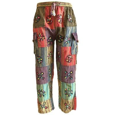 Casual cotton trousers in patchwork paint stripes