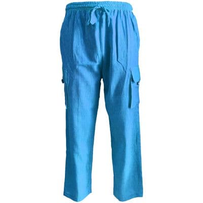 Casual cotton trousers in plain turquoise