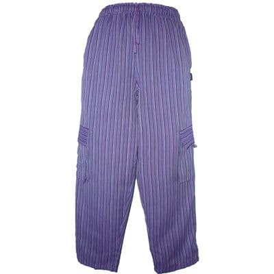Casual cotton trousers in purple stripes