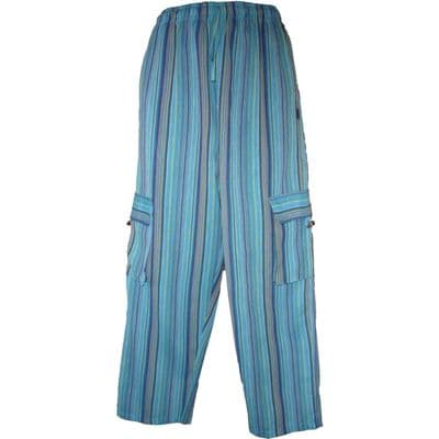Casual cotton trousers in turquoise stripes
