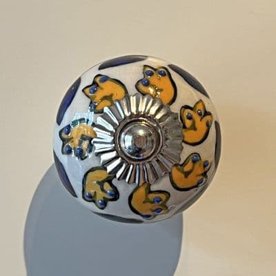 Ceramic Knob with Yellow  & Blue Leaves