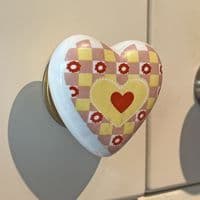 Ceramic Love Heart Door Knob in Yellow and Pink