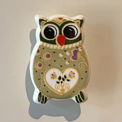 Ceramic Owl Door Knob in Pale Green