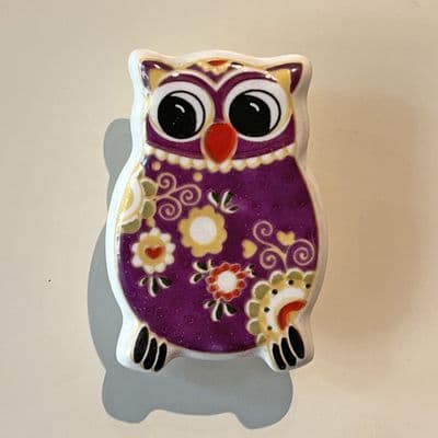 Ceramic Owl Door Knob in Purple