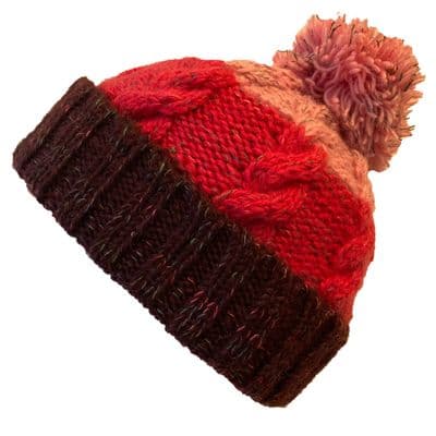 Chunky 3 tone bobble hat in pinks