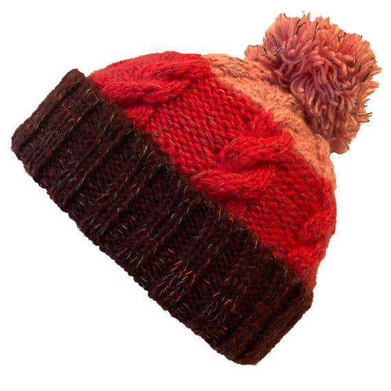 Chunky 3 tone bobble hat in pinks