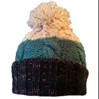 Chunky 3 tone bobble hat with turquoise