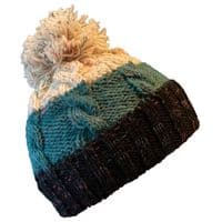 Chunky 3 tone bobble hat with turquoise