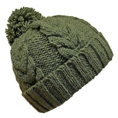 Chunky Cable Pattern Bobble Hat in Green