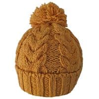 Chunky cable pattern bobble hat in mustard