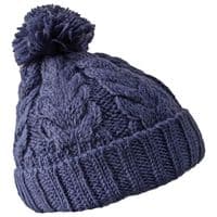 Chunky cable pattern bobble hat in steel blue