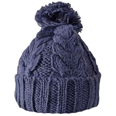 Chunky cable pattern bobble hat in steel blue