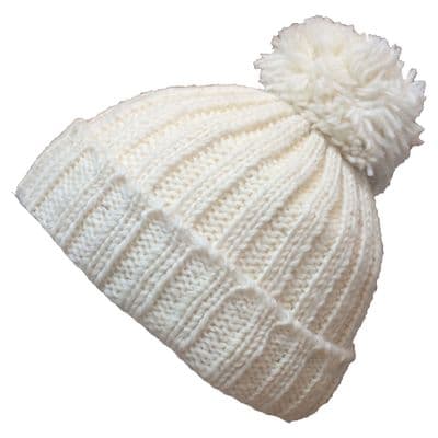 Chunky rib knit bobble hat in cream