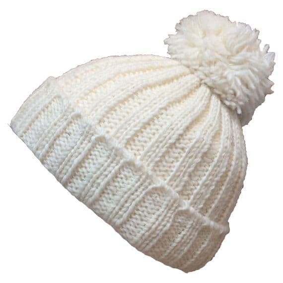 Chunky rib knit bobble hat in cream