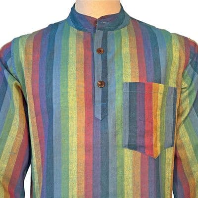Cotton grandad shirt in blue rainbow stripes